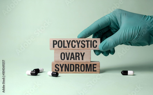 Polycystic Ovary Syndrome PCOS Medical Concept on Wooden Blocks