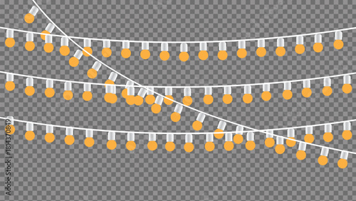 String of warm yellow incandescent light bulbs on wire