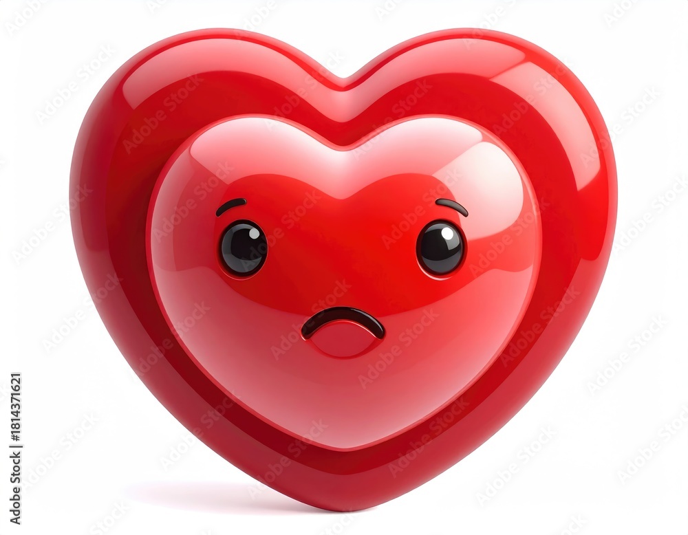 Fototapeta premium Red, sad heart with expressive eyes