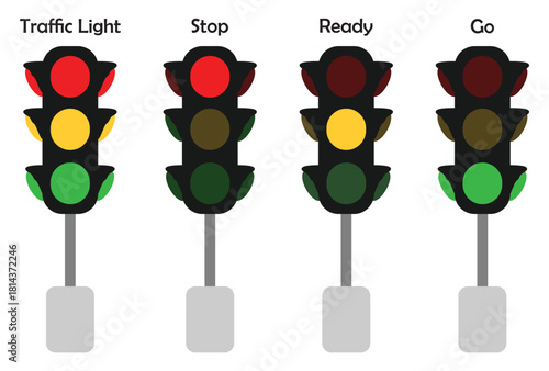 Traffic light icon. Red, yellow and green signal symbol.