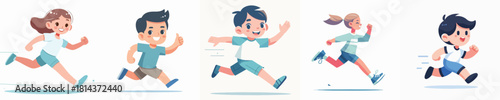 Cute Child Running Vector Illustration