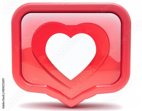 Glossy red heart speech bubble with white center heart