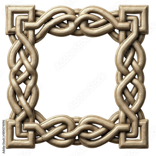 Intricate intertwined knot border design square frame decorative element isolated on transparent background
