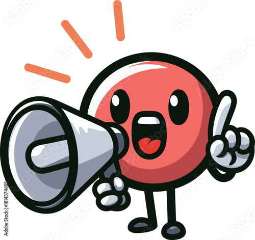 拡声器を使っている赤いキャラクターのイラスト