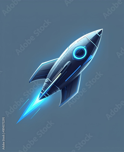 Futuristic Rocket Glowing blue and neon accents Illustration