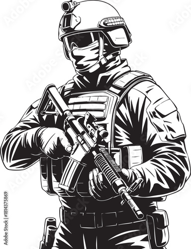Tactical Military Soldier Vector Illustration
