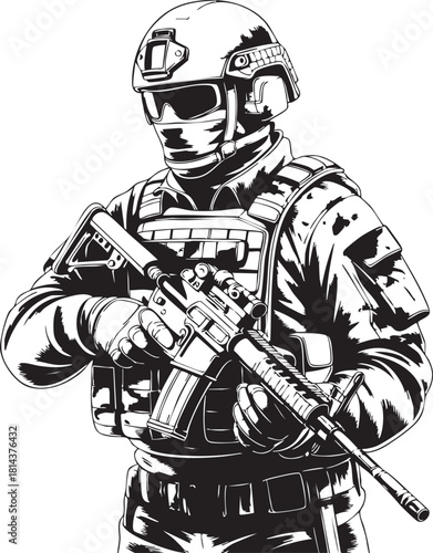 Tactical Military Soldier Vector Illustration