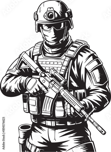 Tactical Military Soldier Vector Illustration