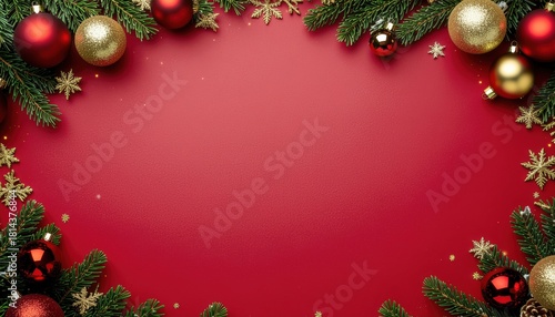 Wallpaper Mural Celebrate christmas cheer with festive ornaments holiday atmosphere red background decorative elements festive season joyful vibes Torontodigital.ca