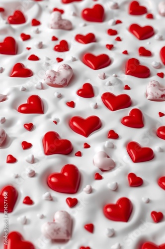 Bright Red Hearts Scattered on White Background for Celebrations and Decorations