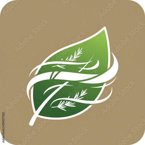 Leaf icon with smoke shape, herbal therapy theme