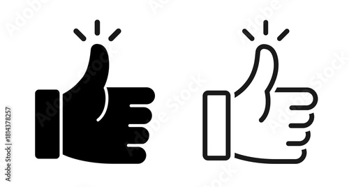 Thumbs up icon set. Like, OK, positive, approval, yes. Finger up symbol on white background - stock vector.