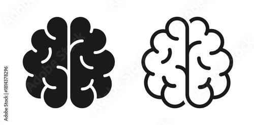 Human brain icon. Simple brain symbol in top and side view. Mind sign solid and outline style - stock vector.
