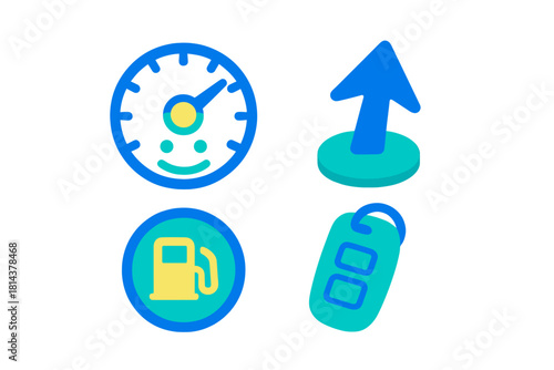 Automotive dashboard icons featuring speedometer fuel gauge and car key remote control