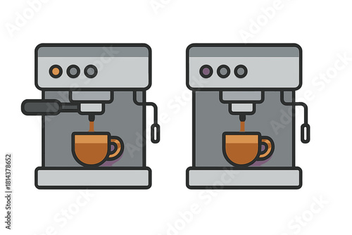 Modern automatic espresso machine brewing hot coffee into a small ceramic cup