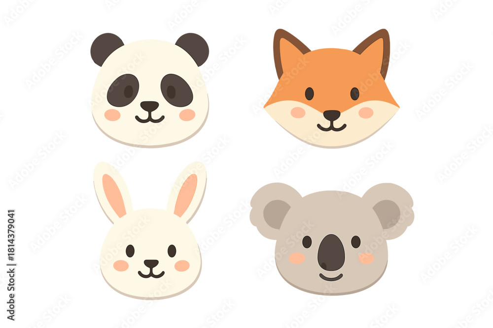Fototapeta premium Stylized animal avatars collection featuring a panda fox rabbit and koala characters