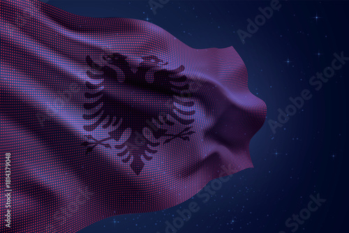Albania digital LED waving flag on dark starry background