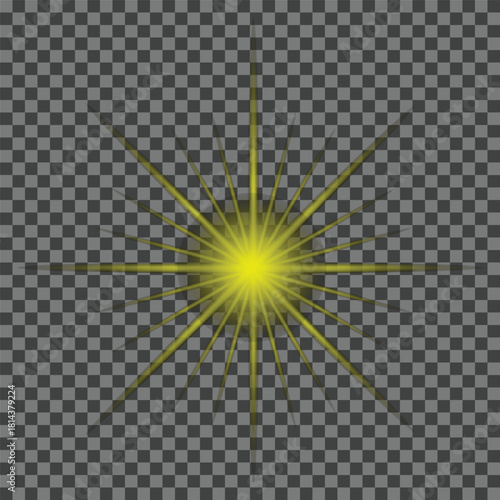 Yellow Starburst Light Effect with Transparent Background and Radial Rays gold