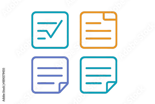 Colorful outline symbols for digital documents, notes, checklist, and file interface