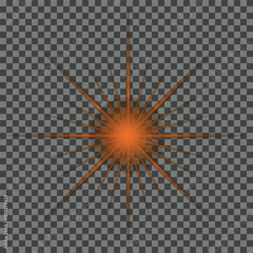 Bright Orange Starburst Light Effect On Transparent Background flare glow