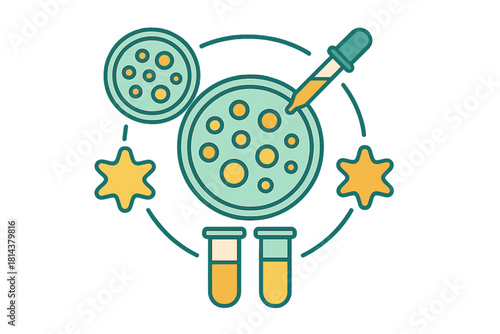Laboratory analysis setup with petri dishes, dropper, and test tubes for biological and medical research