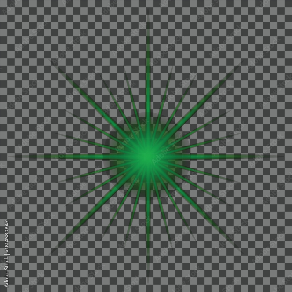 Obraz premium Green Starburst Light Effect with Transparent Background glow flare