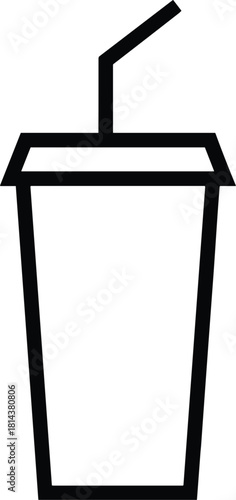 Black and white outline of a disposable cup with a straw drink beverage