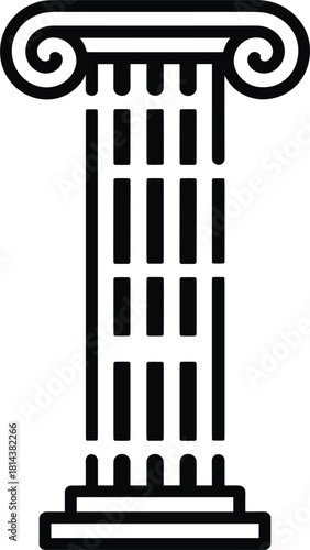 Black Ionic Column Capital and Shaft Icon on White Background ancient architecture