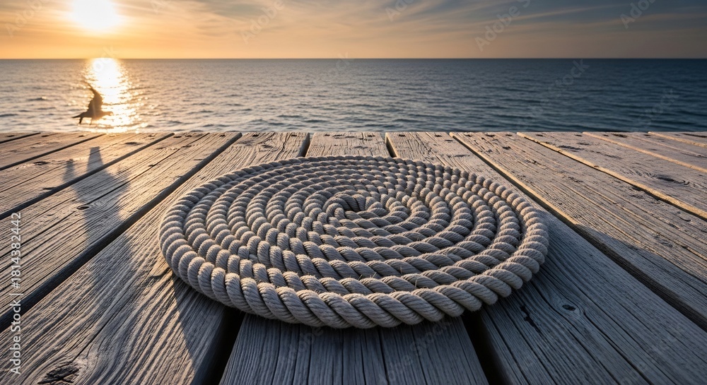 Fototapeta premium 海岸のロープ 朝焼けの桟橋 静かな風景