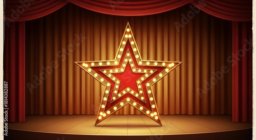Illuminated Star on Theater Stage
Description: A bright star-shaped marquee with warm light