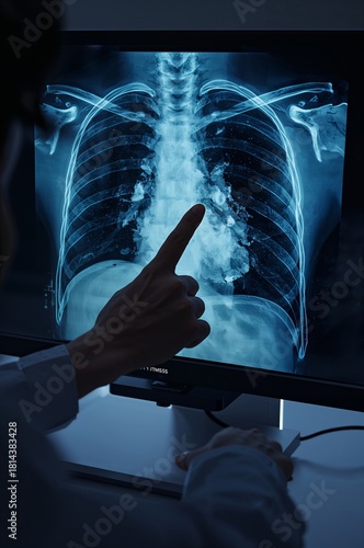 Medical Professional Examining Chest X-ray for Diagnostic Analysis in a Clini...
