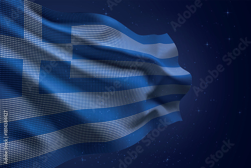 Greece digital LED waving flag on dark starry background