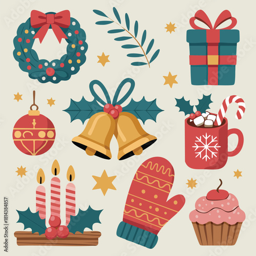 Festive Christmas Icons and Decorations for Holiday Cheer
