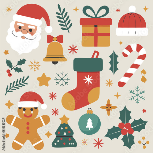 Festive Christmas Decorations Collection Santa, Gingerbread Man, Candy Cane, Stocking, Gifts, Bells, and Holly