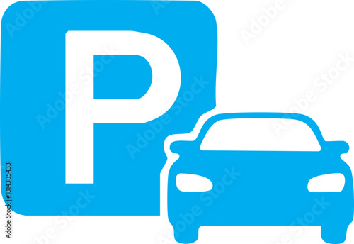 Parking Sign and Car Silhouette: A concise illustration of a parking sign next to a minimalist car silhouette, capturing the essence of urban convenience and travel.