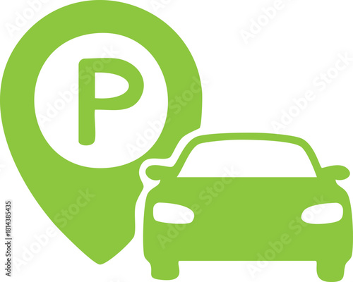 Parking Icon: An image symbolizing a parking spot, showing a car adjacent to a location marker. Representing ease of finding parking.