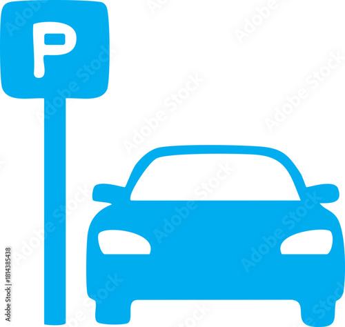 Parking Icon: A vibrant icon features a sleek car beside a prominent parking sign, symbolizing accessibility and convenience in urban or public spaces. 