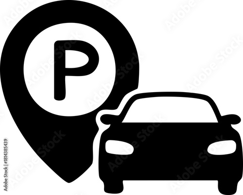 Parking Spot Illustration: A minimalist illustration of a car alongside a parking marker, suggesting availability. perfect for travel and transportation concepts.