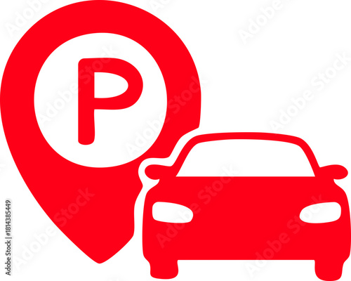 Parking Spot Icon: A stylized red icon depicts a parking spot location, signaling car accessibility and highlighting urban parking conveniences.