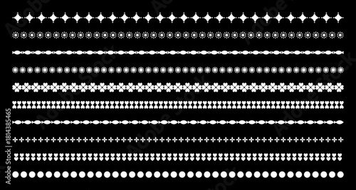 Bold White Decorative Border Line Set on Black Background – Vector Divider Collection