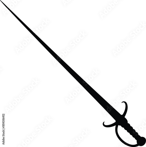 Black silhouette of a rapier sword on a white background fencing weapon