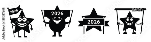silly star carrying 2026 silhouette funny vector illustration