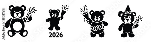 silly teddy holding party silhouette funny vector illustration