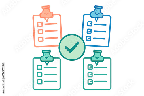 Multiple task lists comparison resulting in successful completion and approval symbol