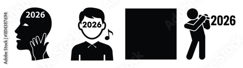 singing 2026 number face silhouette funny vector illustration
