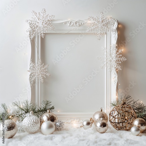 Winter Decoration With White Frame and Festive Ornaments for Holiday Celebrat...