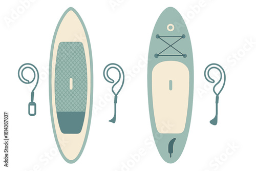 Stand up paddleboards with deck designs and safety leashes for water sports