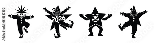 clown star dancing 2026 silhouette funny vector illustration