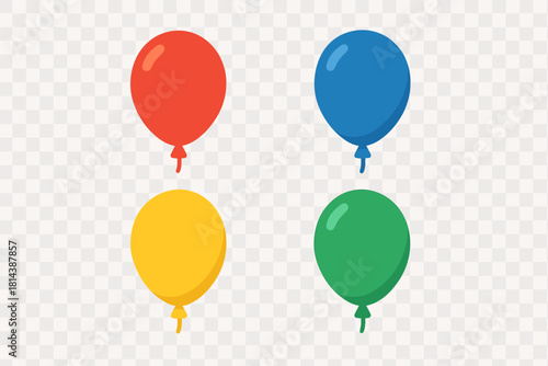 Four colorful party balloons in primary colors red blue yellow and green