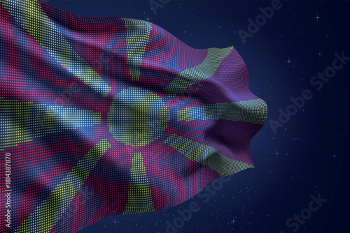 North Macedonia digital LED waving flag on dark starry background